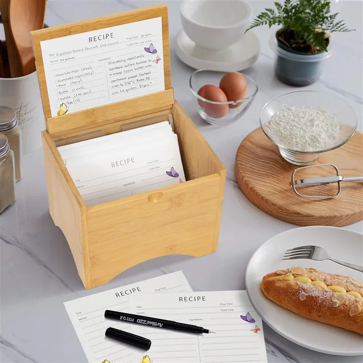 Bamboo Recipe Box with Recipe Cards (6)